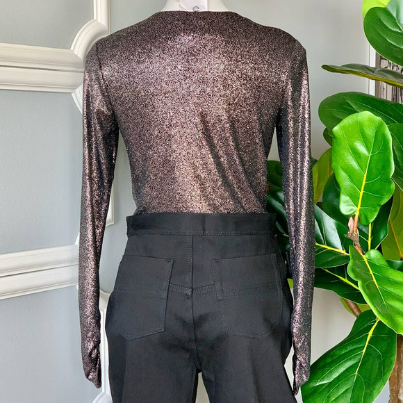 Scripted Metallic Bodysuit Long-Sleeve Black Silver Size Medium - Picture 8 of 11